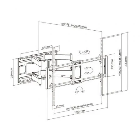 Aisens Soporte Pro Giratorio, Inclinable y Nivelable para TV de 60-120 pulgadas, Negro